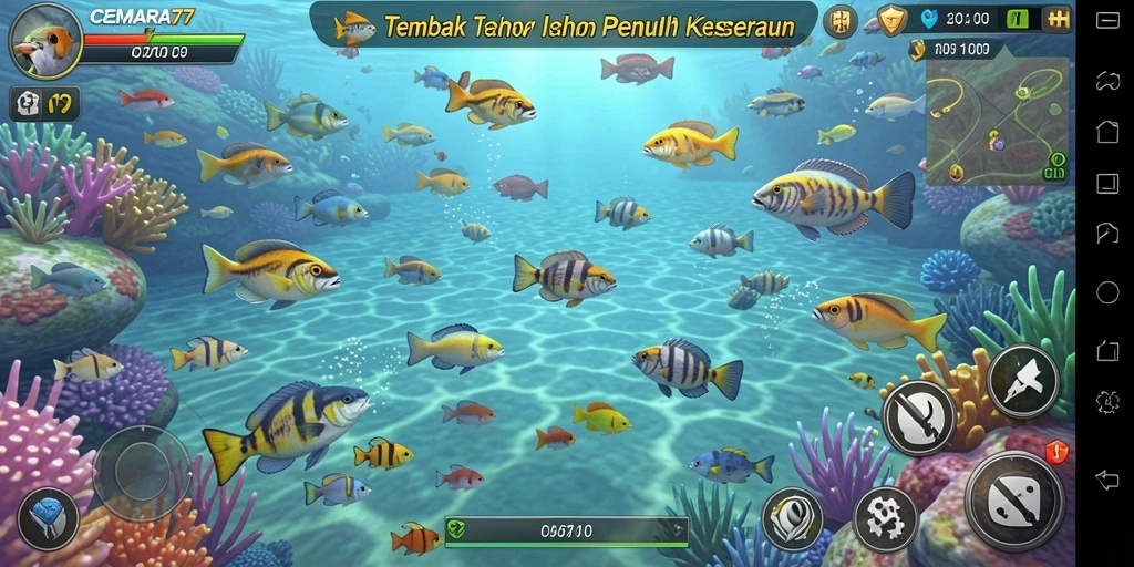 Tampilan gameplay CEMARA77 yang menegangkan saat menembak ikan.