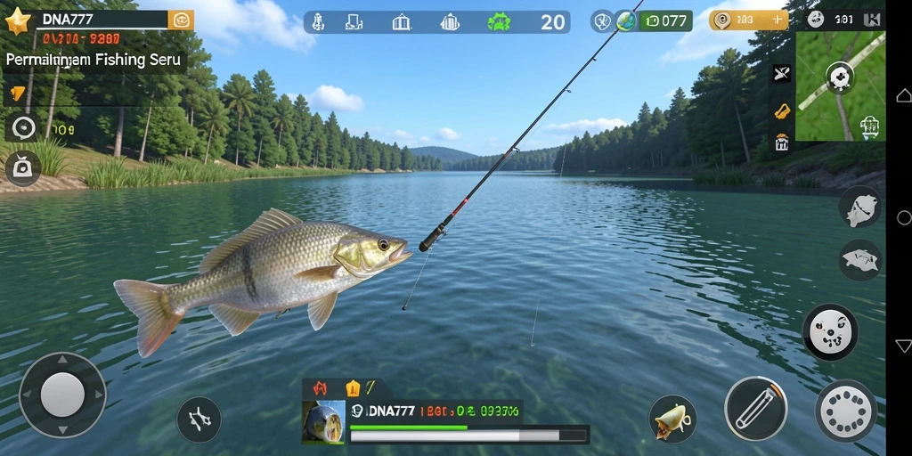 Screenshot gameplay DNA777 menampilkan momen menangkap ikan yang menegangkan.