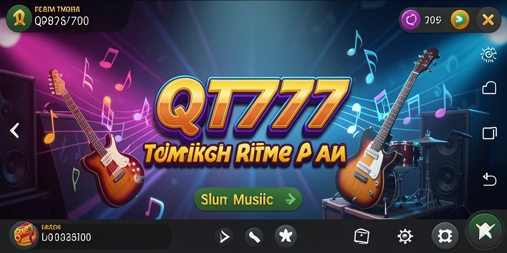 Tangkapan layar utama QT777 menampilkan gameplay musik yang dinamis.