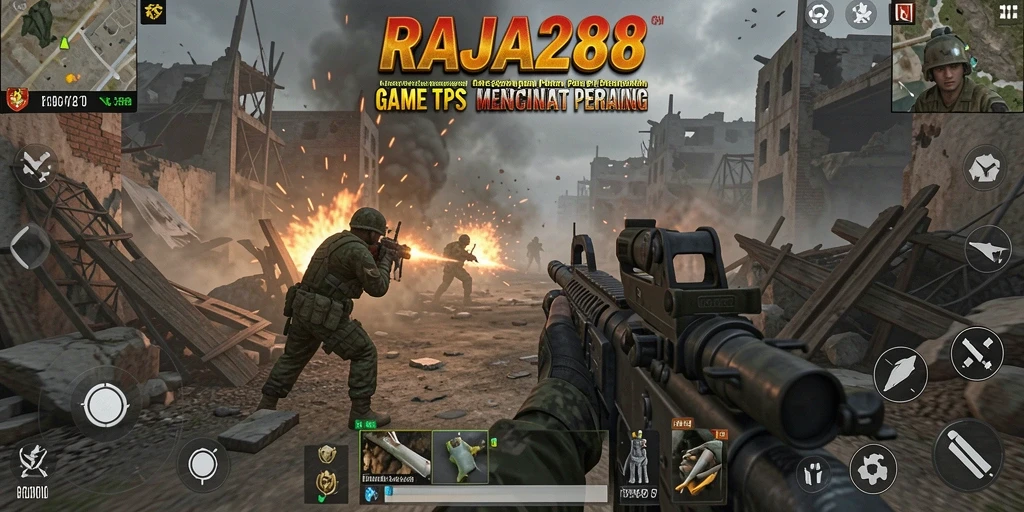 Screenshot permainan RAJA288 yang menunjukkan aksi menegangkan di TPS.